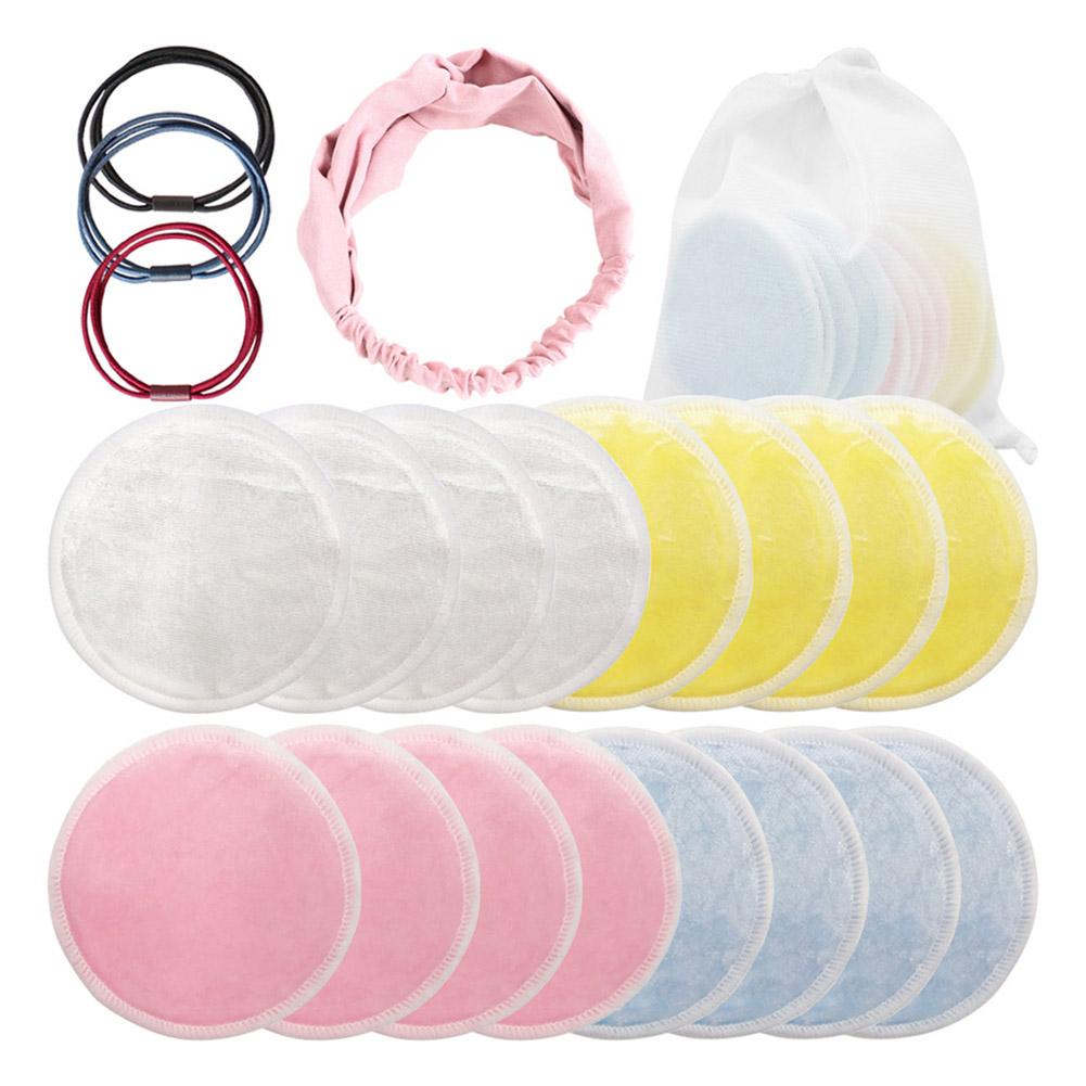 16 st återanvändbara makeup remover kuddar makeup remover skivor tvättbara kosmetiska makeup pads för alla hudtyper (med pannband): Default Title