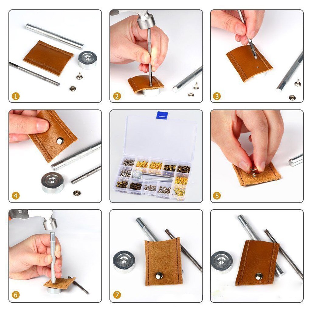 180 Pcs/set 6mm 8mm Double Cap Rivet Leather Craft Bag Clothes Snap Button Press Stud Fastener Kit