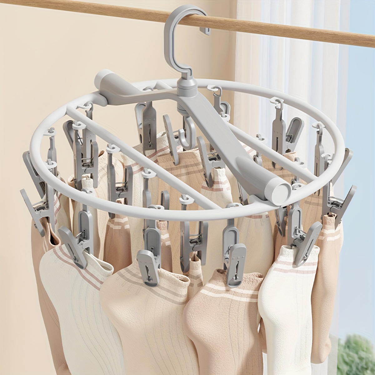 Wäscheständer mit 20/24 Clips, multifunktionaler, winddichter Sockenclip für Höhle Haushalt, Wäscheständer, Wäscheständer, Kleiderständer