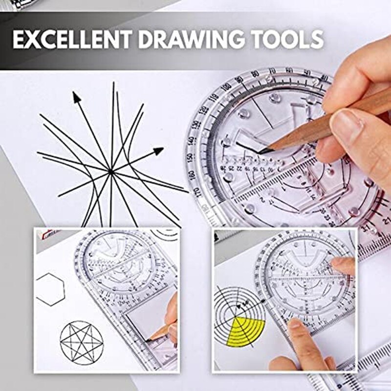 2Pcs Multifunctional Geometric Ruler Mathematics Drawing Ruler Drawing Template Measuring Tool Measuring Draft Rulers