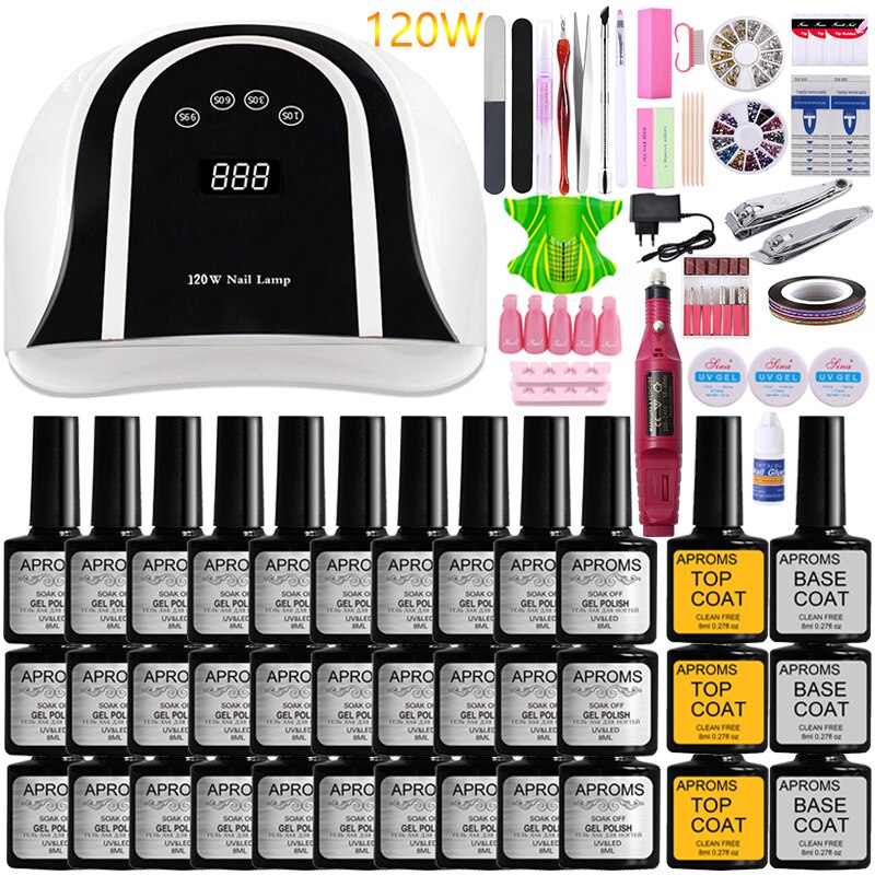 Manicure set nail kit 40/30/20/10 nail gel polish nail set electric nail drill machine pro uv led nail lamp dryer nail salon kit: 30 gel -120w m1