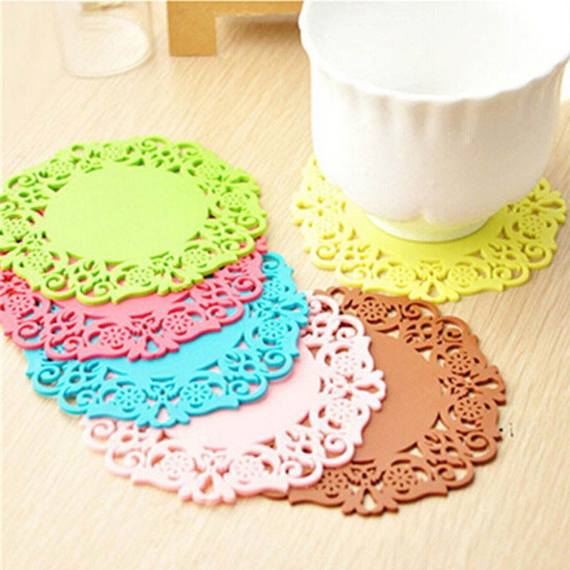 Hollow Lace Flower Round Silicone Coaster Heat Resistant Table Cups Pads FP8