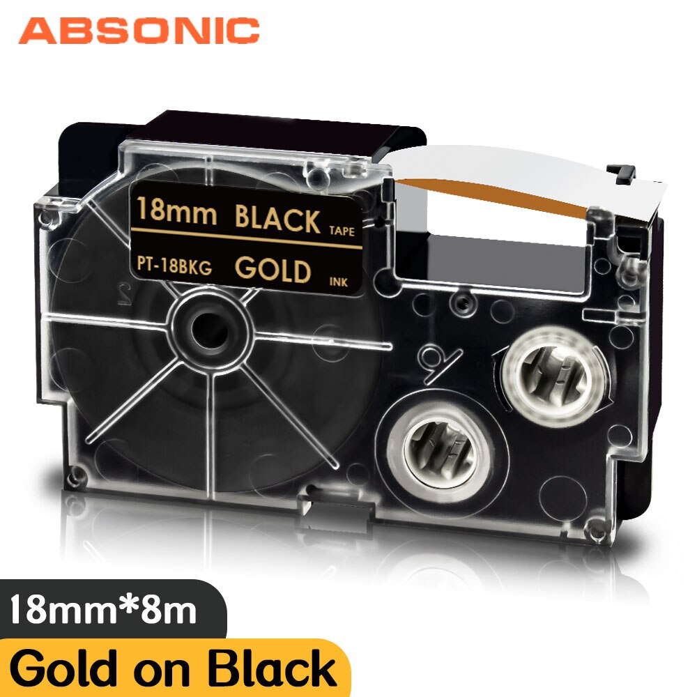 Absonic mieszana drukarka kolorowa wstążka XR-18X XR-18WE XR-18RD XR-18BU XR-18YW XR-18GN 18mm taśma z etykietami kompatybilna z etykietą Caiso: Gold on Black