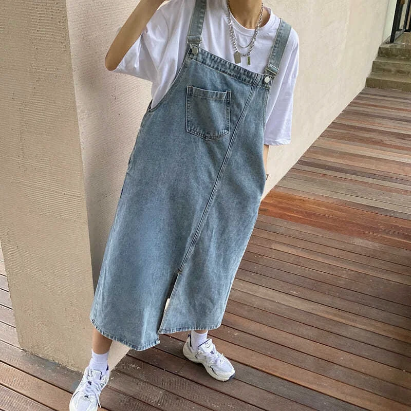 Forår sommer denim overall kjole kvinder ærmeløse jeanskjoler dame ensfarvet slip afslappet løse spaghettistropper kjoler