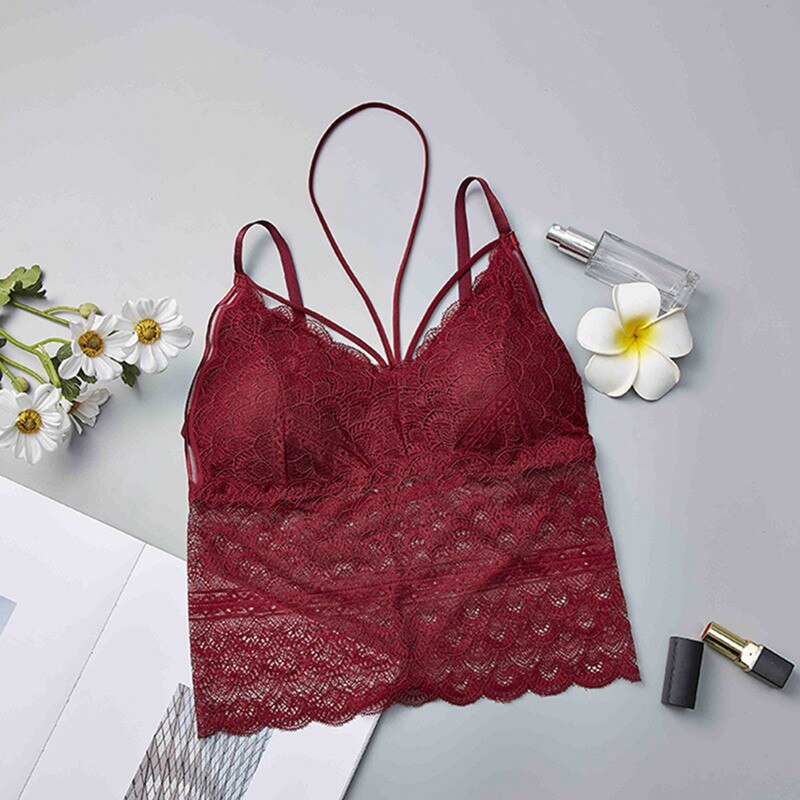 Women Lace Strap Wrapped Chest Shirt Top Summer Crop Top Ladies Camisole Bralett