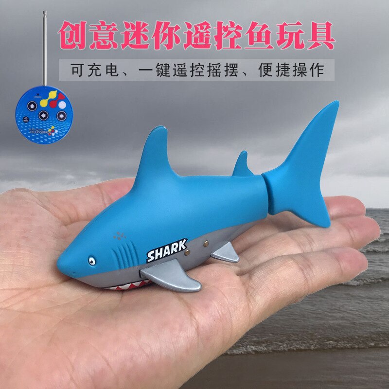 Innovation mini remote control small shark strange coke cans fish swimming underwater remote shark children toys: Sky Blue