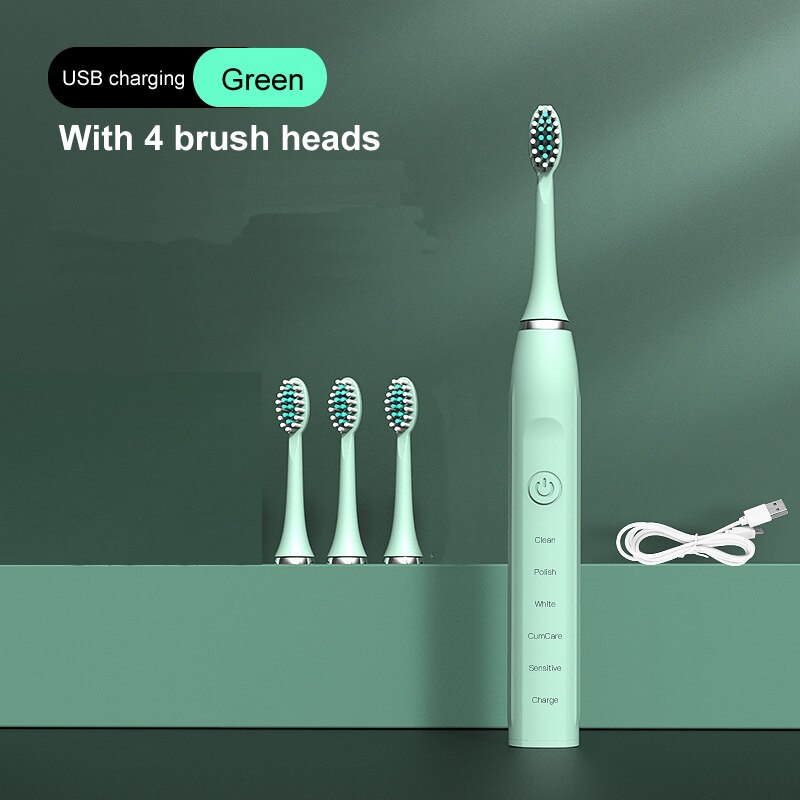 gollinio Sonic Electric Toothbrush Adult Timer Brush 5 Mode USB Charger Rechargeable Tooth Brushes Replacement Heads Set GL12A: GL12Green4H