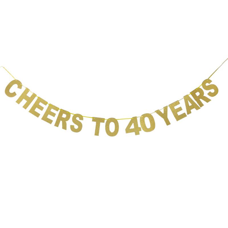 Gold Glitter Banner "cheers to 10/20/30/40/50/60/70/80/90 years" Garland Birthday Wedding Anniversary Party Celebration Supplies: 40