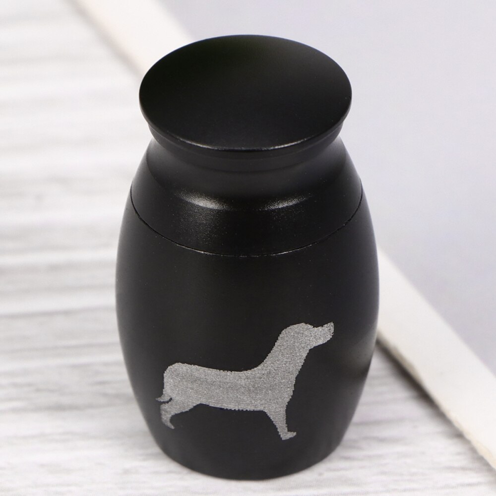 Pet Stainless Steel Cinerary Funerary Urn Jar Animal Printed Urn Container with Opening Screw Lid (Black)