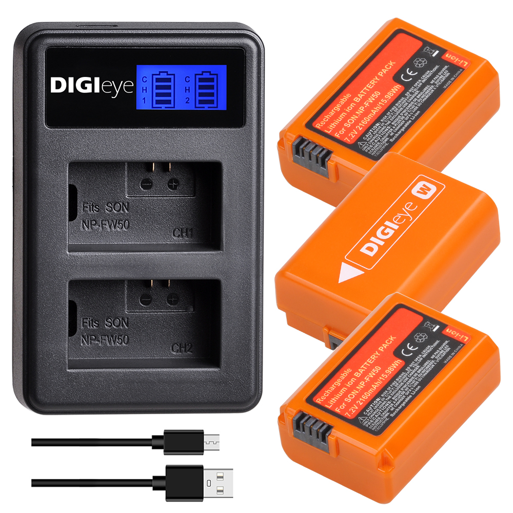 2160 mah np -fw50 npfw 50 batteri + lcd dubbel laddare för sony  a6000 a6400 a6500 a6300 a7 a7ii a7 rii  a7 sii  a7s a7r rx10: 3 batterier 1 laddare