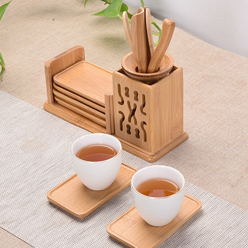 Chinese Style Tea Ceremony Six Gentleman Tea Set Tea Table Solid Wood Bamboo Utensils Kung Fu Tea Combination Accessories Long C