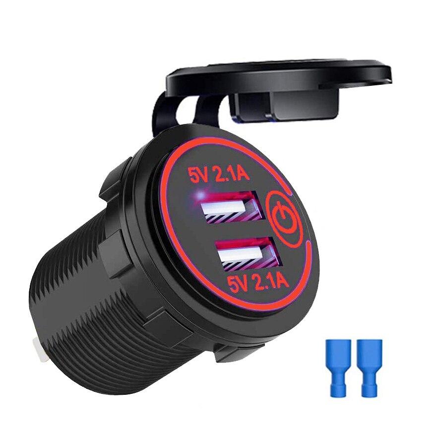 Dobbelt usb-opladerstik 12v/24v usb-udtag vandtæt 4.2a dobbeltopladerstik med touch-kontakt til bilbåd marine motorcykel: Rød