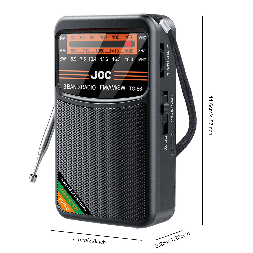 Transistor de radio de emergencia portátil FM AM SW con linterna LED reproductor de radio con pilas para personas mayores caminando: Morado