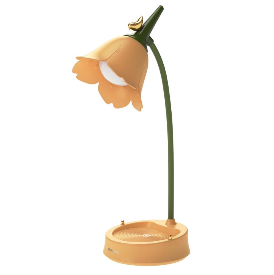 Flower LED Desk Lamp Student Bedroom Room Lighting Touch Reading Lamp Eye Protection Multi-function Lamp Table Light: Beige
