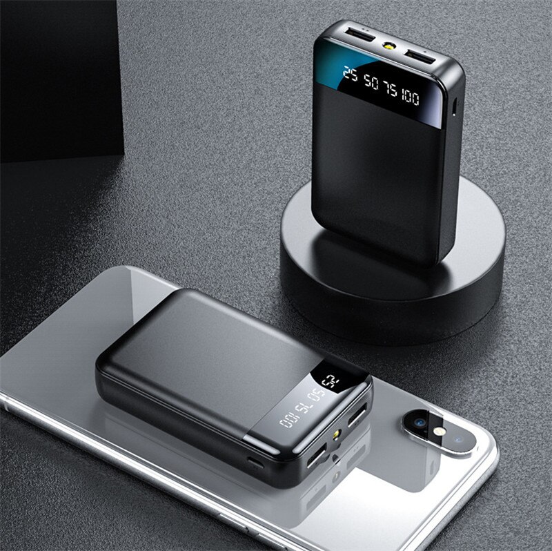 Mini Fast Charging Power Bank 30000mAh Portable HD Digital Display Pocket PowerBank with Flashlight For iPhone Xiaomi: black