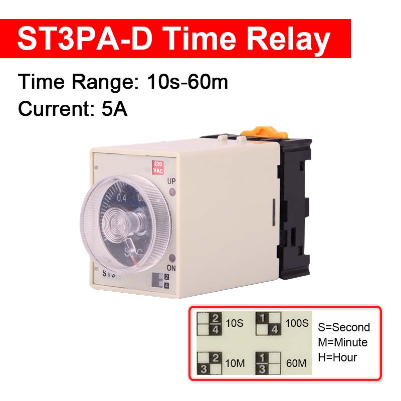 ST3Pa-A/B/C/D/E/F/G Zeitrelais mit Sockel, Einschaltverzögerung, 8 Stifte, Ausschaltverzögerung, Zeitrelais, AC 220 V, DC12 V, 24 V: L / Strombereich 2