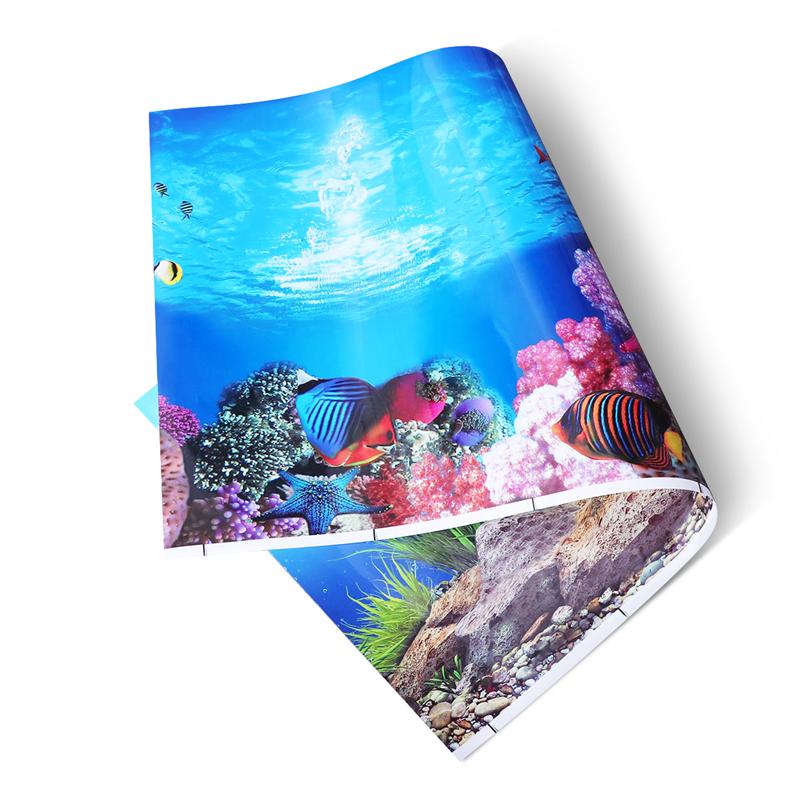 POPETPOP Aquarium Fish Tank Background Sticker 3D Double-Sided Wallpaper Fish Tank Decorative Pictures Underwater Backdrop Decor