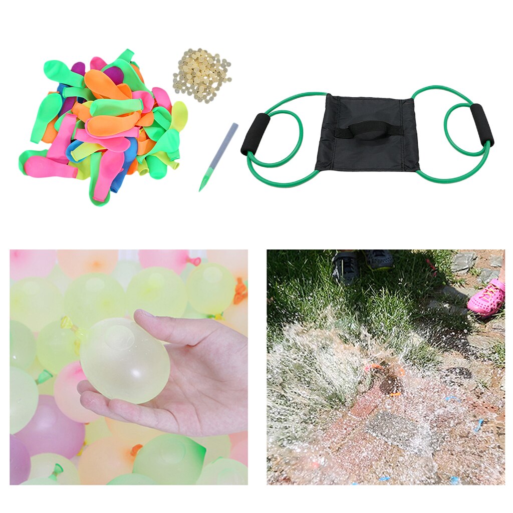 120pcs Water Balloons Refill Kits with 3-Person Launcher Party Outdoor Game: 5ft Green Launcher