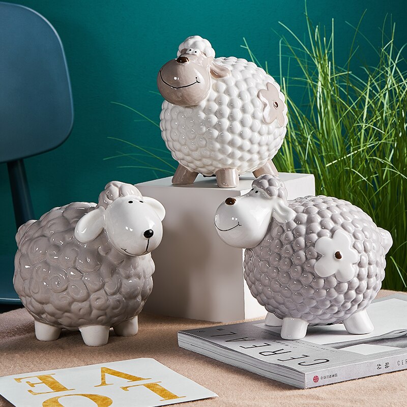 Modern minimalist resin animal model lamb bedroom living room desktop decoration children's piggy bank storage tank DXUIALOI