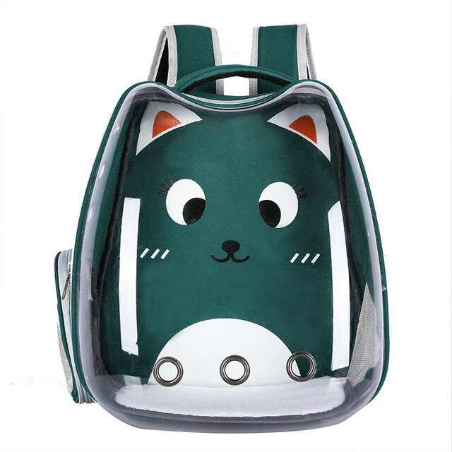 Cute Cat Carrier Bag Breathable Transparent Small Pet Carrier Dog Cat Backpack Outdoor Travel Pet Carrying Space Capsule: Dark Green