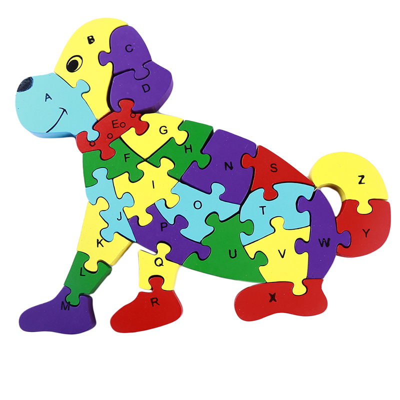 Baby Houten Puzzel Speelgoed Gebouw Kinderen Cognitie Zitten Hond Alfabet Puzzel Montage Digitale Puzzel 3d Speelgoed Kids: Default Title