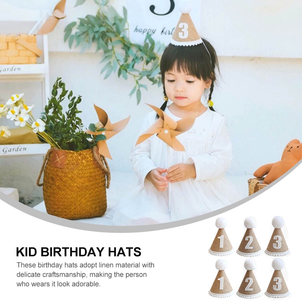 Gorros decorativos de cumpleaños para niños, 6 piezas, sombrero para de cumpleaños