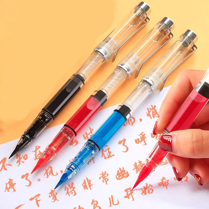 Stylo à encre de couleur pour écriture, stylo à plume transparente pour Signature Fude, brosse rotative à pointe douce de calligraphie
