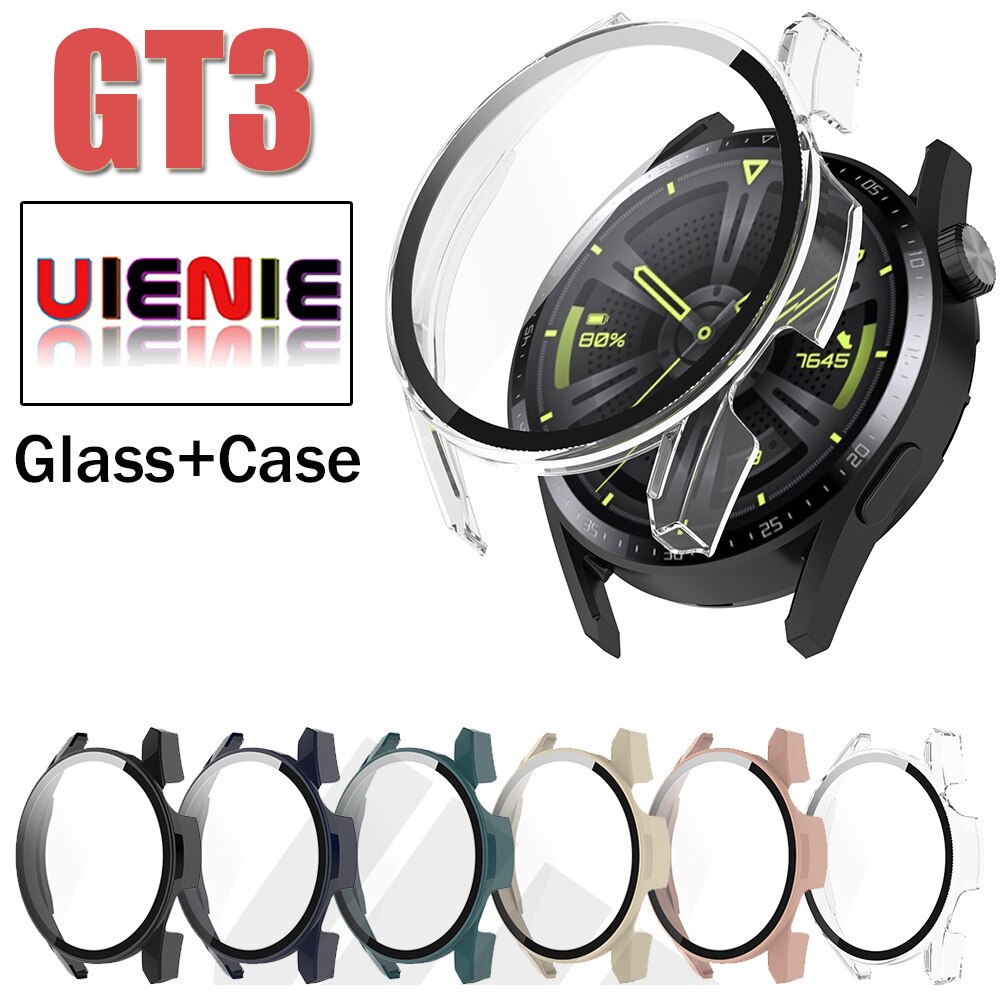 Glas + Case Voor Huawei Horloge Gt 3 46Mm Band Pc Matte Cover Rondom Beschermende Bumper Shell voor Huawei Horloge Gt 3 Horloge Case