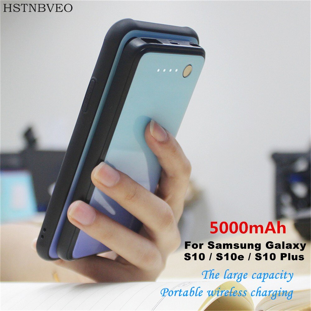 Hstnbveo batteriopladeretuier til samsung galaxy  s10 plus  s10e powerbank etui trådløs opladning magnetisk batteritaske til  s10