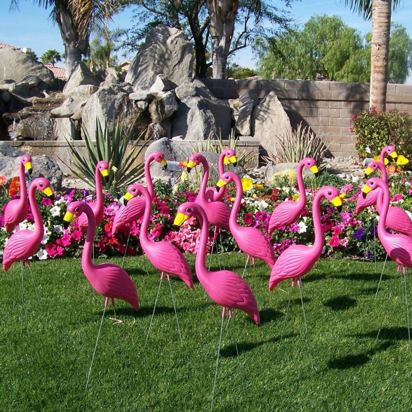 2 stk/sæt plast pink pink flamingo ornamenter udendørs gård græsplæne dekoration haven bryllup kunst ornamenter
