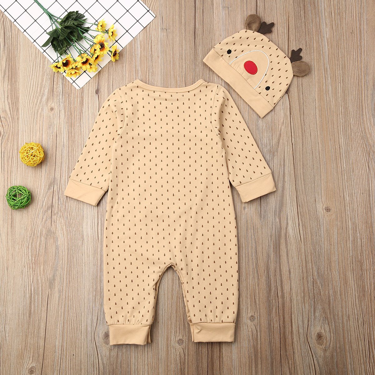 Nette Neugeborene Baby Jungen Mädchen Cartoon Deer Overall Footies + Hut Outfits Langarm Baumwolle Kleinkind Romper Kleidung 0- 18M