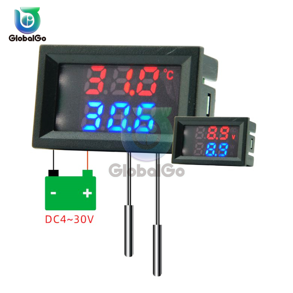 DC 4-30V 5V 12V 24V LED-display Dubbele digitale temperatuursensor Enkele spanning Dubbele thermometer met NTC 10K 3950 sondekabel