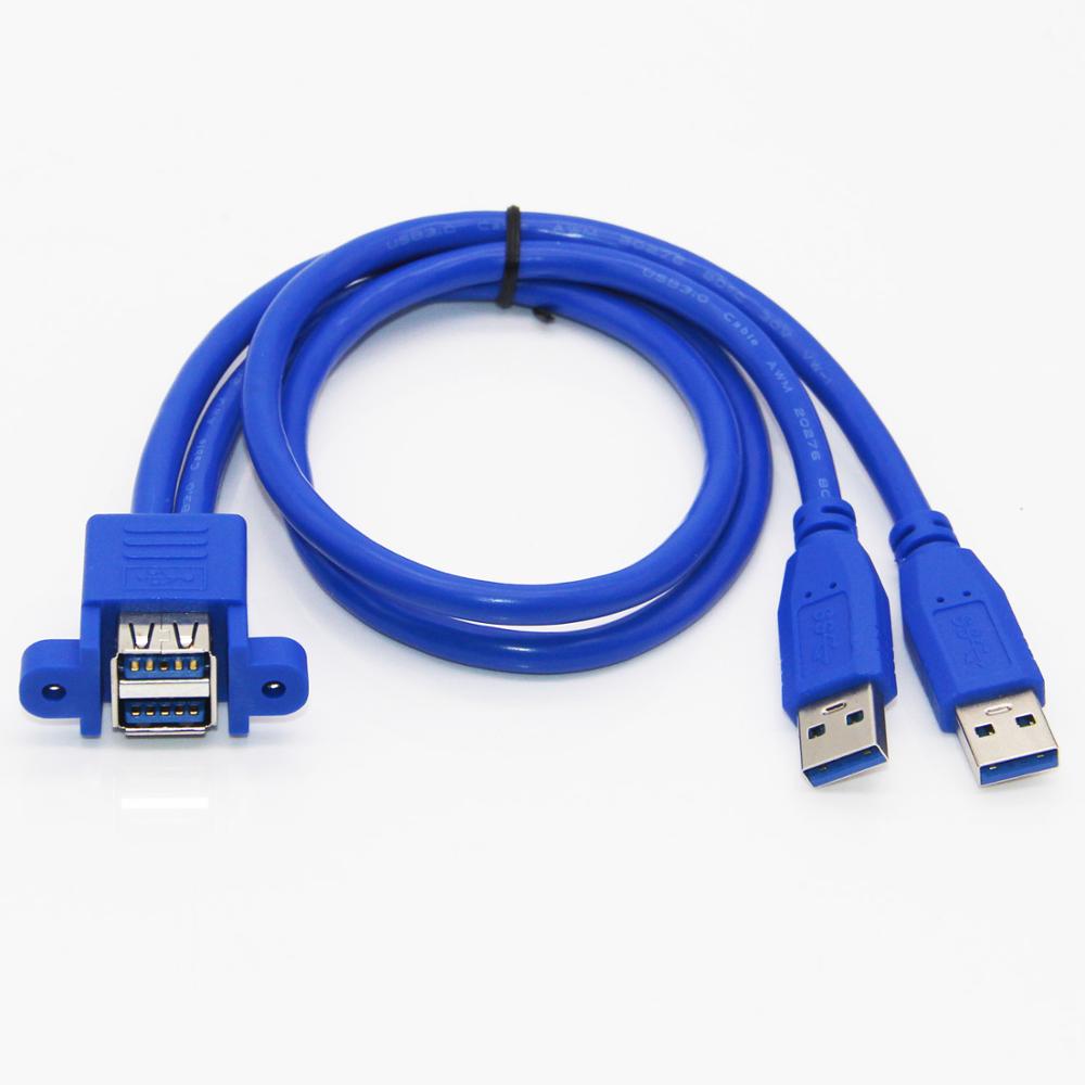 Lballist Dual USB3.0 Stecker auf Dual USB3.0 Weibliche USB 3.0 Verlängerung Kabel mit Schraube Tafel Montieren 50cm