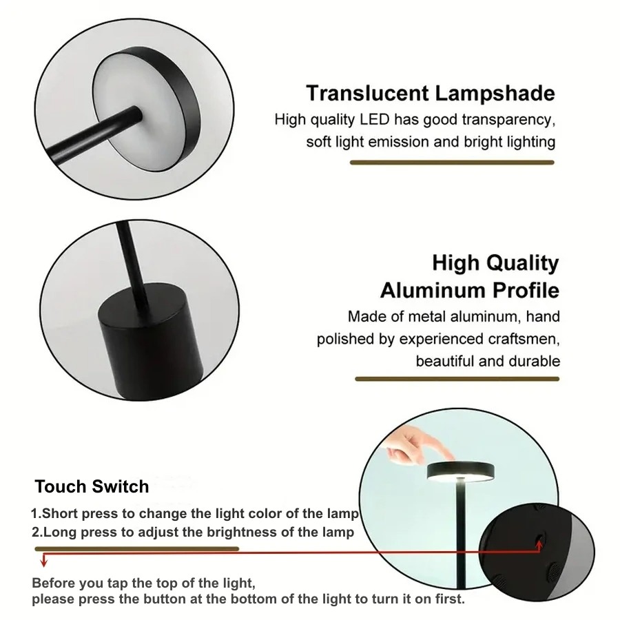 Klassische Metall-Tischlampe mit Berührungssensor, LED, Schreibtischlampe, 3 Farben, kreatives Umgebungslicht, Bar, Raumdekoration, Nachtlicht, wiederaufladbar