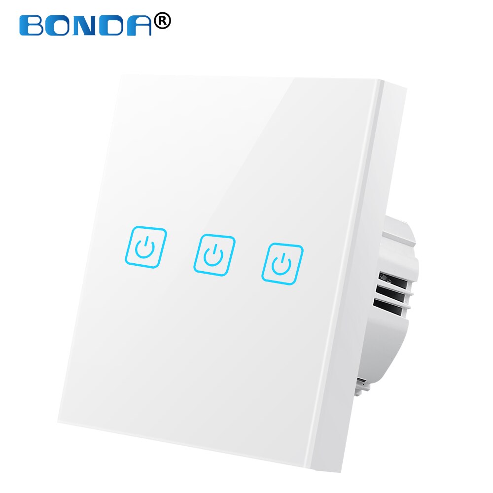 Touch Switch EU Standard AC 110-220V Tempered Crystal Glass Panel Light Sensor Switches Wall Lamp LED Backlight 1/2/3 Gang 1 Way: 601 NO LOGO White 03