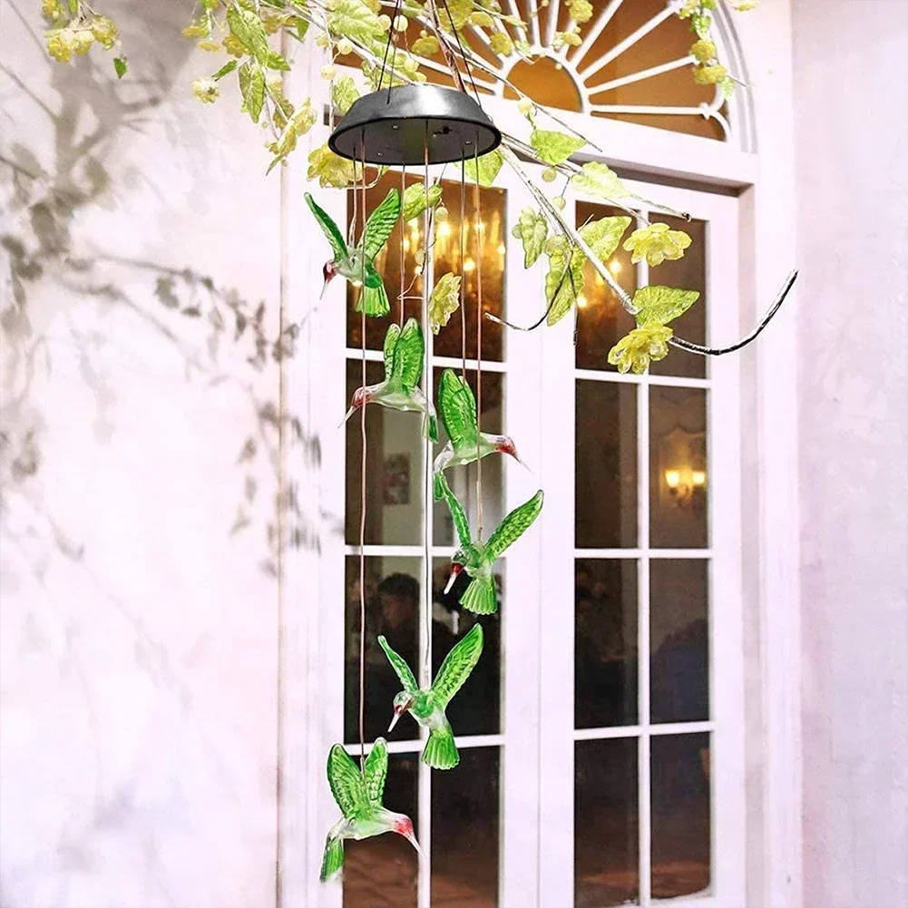 Solar betriebene Kolibri Wind Glockenspiel Party Farbwechsel Pendel leuchte, Outdoor wasserdichte Veranda Innenhof dekorative Licht