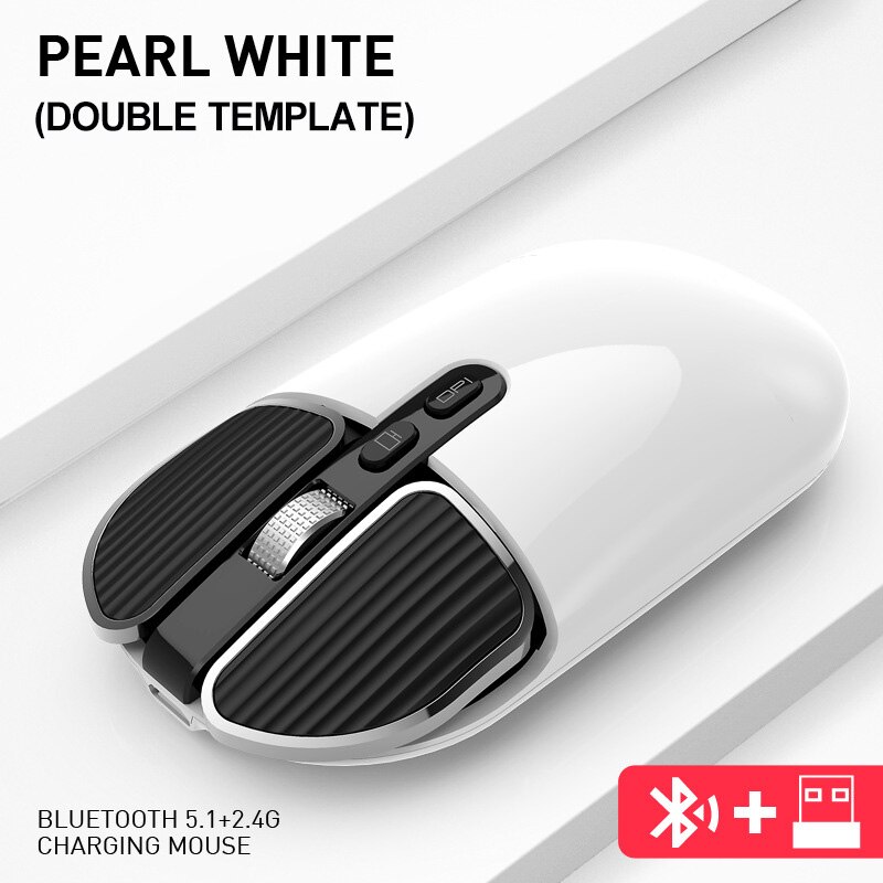 Dual Modus 2,4G USB Bluetooth Wireless Mouse Ergonomische Stille Wiederaufladbare Mäuse Für Computer Büro Laptop PC: 2.4G Bluetooth White