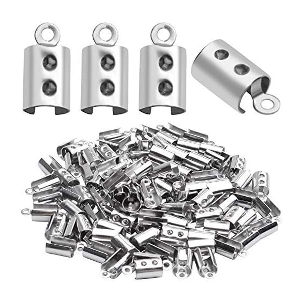 50 Stuks Roestvrijstalen Touw Kettingkoorden Krimp Kraal Eindkapjes Voor Sieraden Maken Diy Componenten Armband Ketting Knijp Sluiting