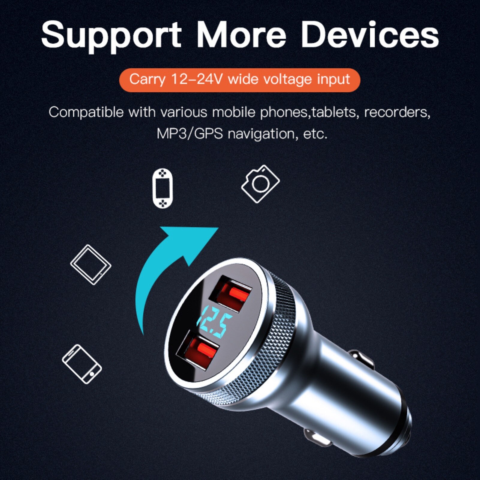DC12-24 V Universal Digital Display 36W Dual USB QC3.0 PD Car Lighter Mobile Phone Charger Adapter ABS PC Digital Display