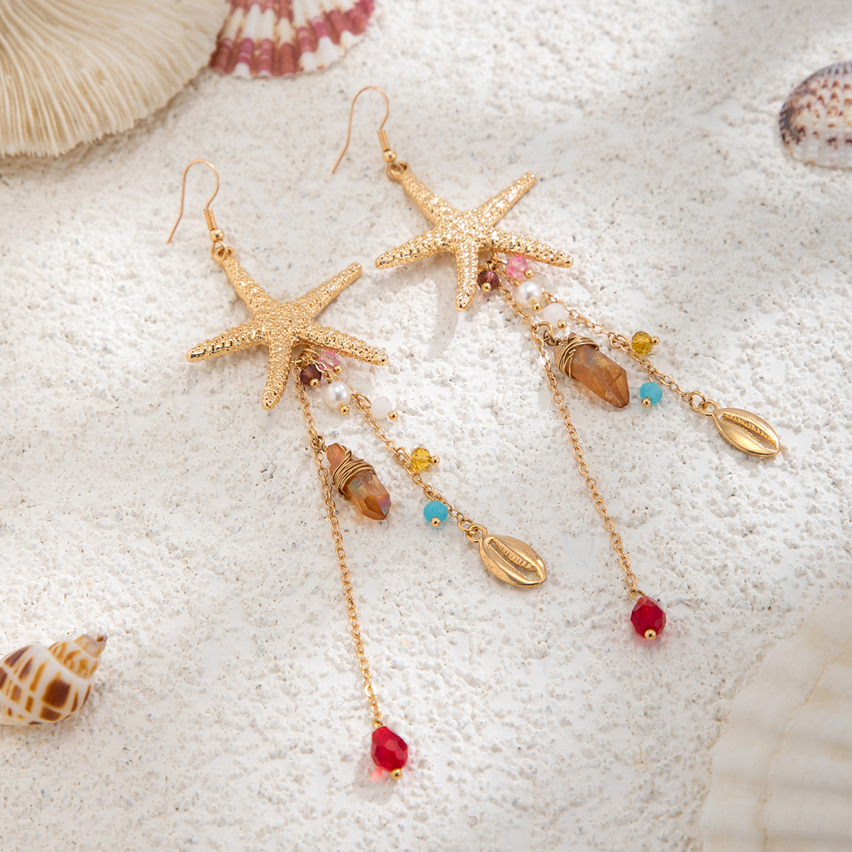 Ingemark Boho Starfish Jellyfish Imitation Pearls Crystal Long Tassels Earrings Women Trendy Piercing Earrings Y2K Jewelry