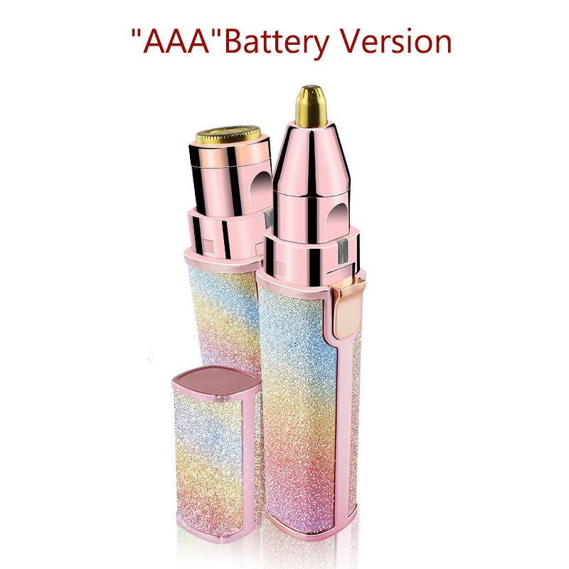 Portable 2 In 1 Elektrische Epilator Wenkbrauw Trimmer Vrouwelijke Body Facial Lipstick Vorm Ontharing Vrouwen Pijnloos Scheermes Scheerapparaat: Rainbow-Battery