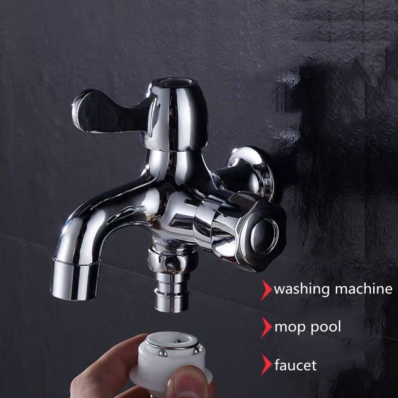 Washing Machine Faucet Chrome Brass Bathroom Accessories Wall Mounted Dual Control Bath Toilet Kits Garden Faucet Mop Pool Taps