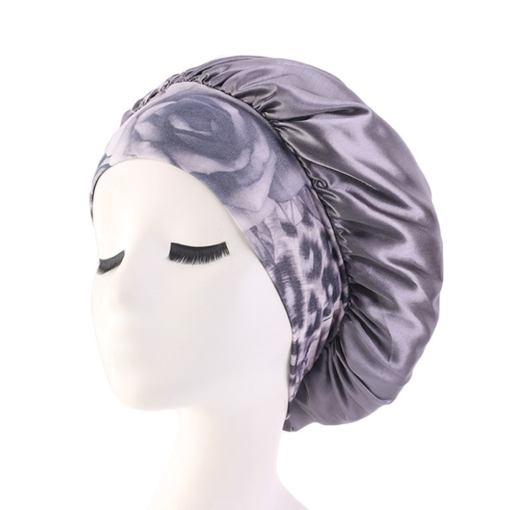 Kvinder satin tørklæde sovende motorhjelm hår wrap cap hat pandebånd hovedbeklædning: Mørkegrå