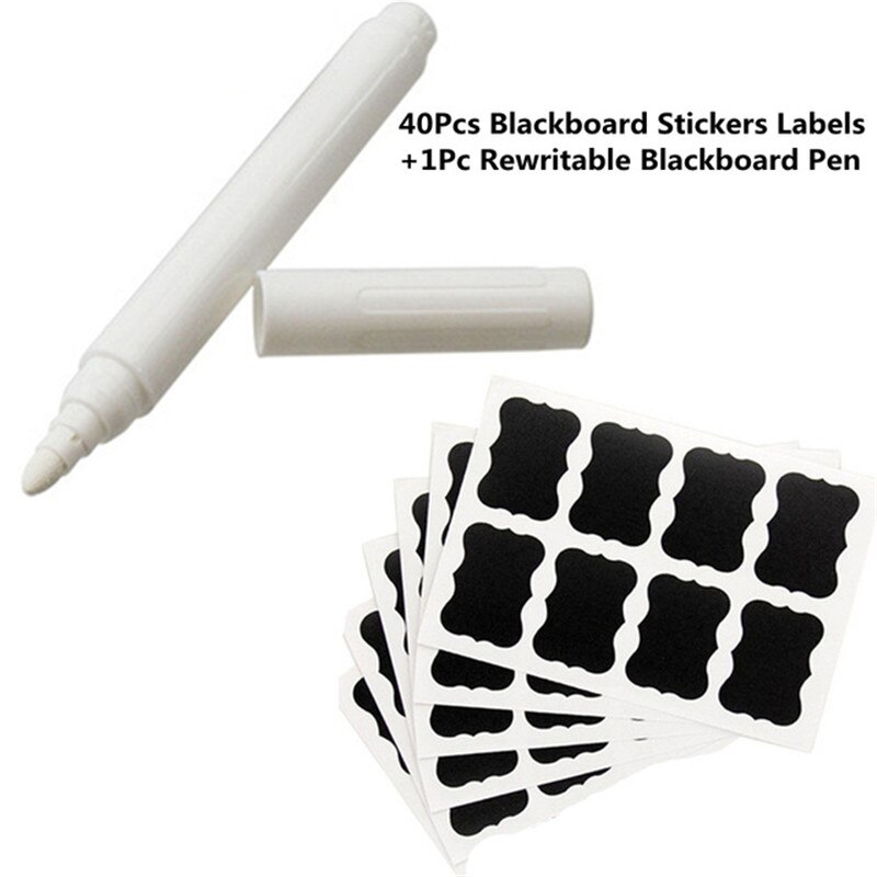 41Pcs/lot Blackboard Stickers Labels DIY White Liquid Chalk Kitchen Spice Jar Salt Pepper Organizer Labels Rewritable Pen Tool: Default Title