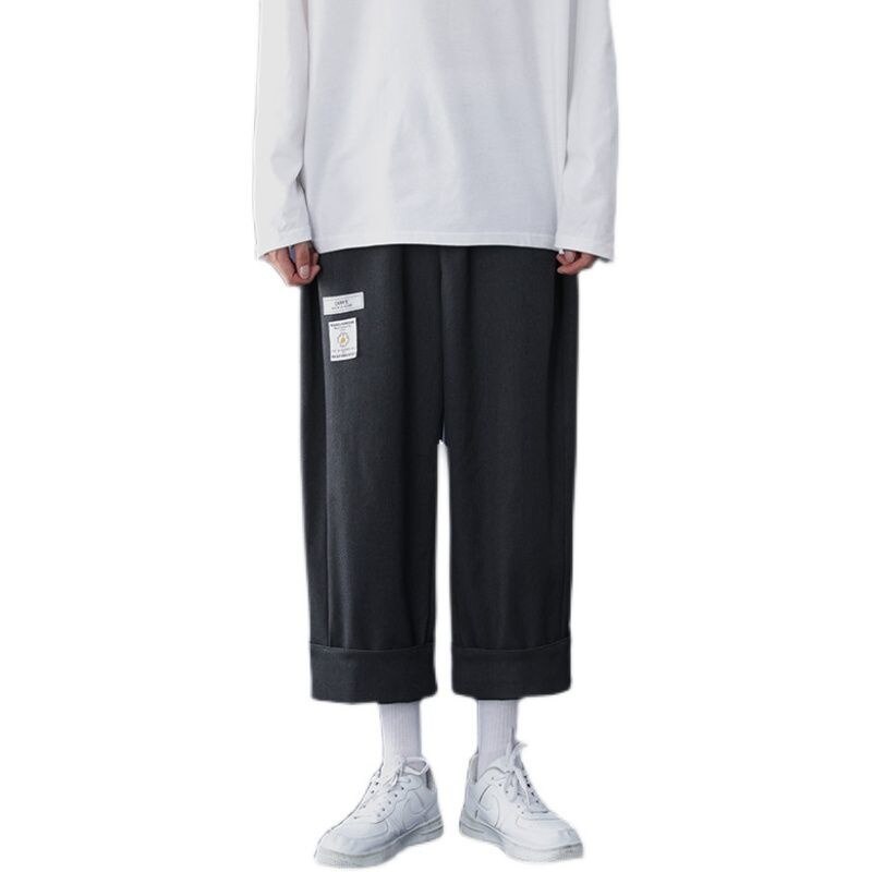 Loose Trend Casual Pants Men Drape Straight Wide-leg Trousers Spring Summer Solid All-match Elastic Waist Cloth Overalls