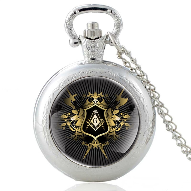 Vrijmetselarij Master Mason Glas Cabochon Quartz Zakhorloge Vintage Mannen Vrouwen Hanger Ketting Horloges: Silver