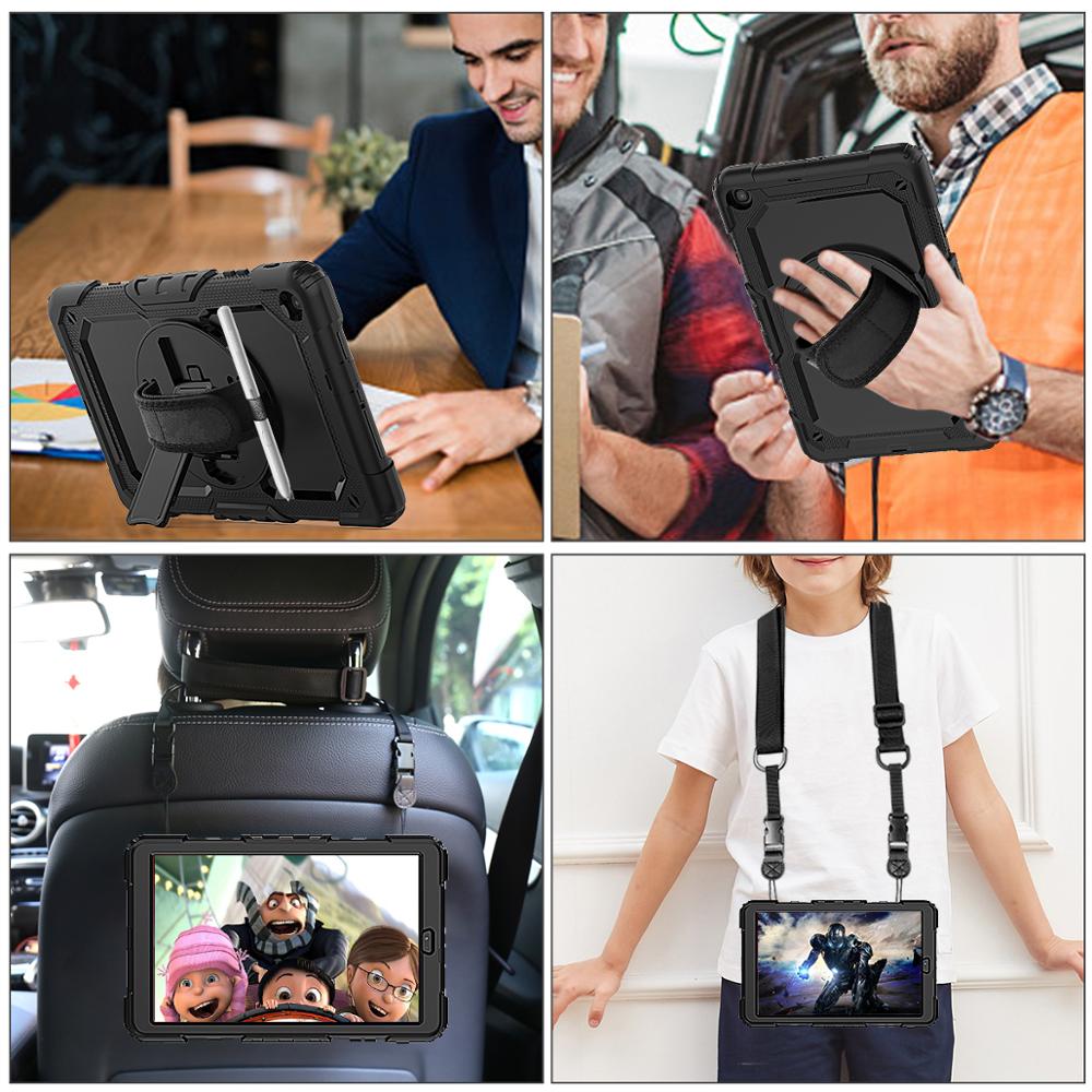 360- rotations handrem och stödfodral i silikon för tablets för samsung galaxy tab  a 10.1 fodral sm  t510 t515 skyddsfodral