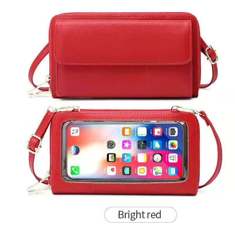 Touch Screen da donna borsa a tracolla sottile borsa per cellulare piccola custodia Rfid Smart portafoglio lungo Designer di marca Flip borse da polso blu: Red