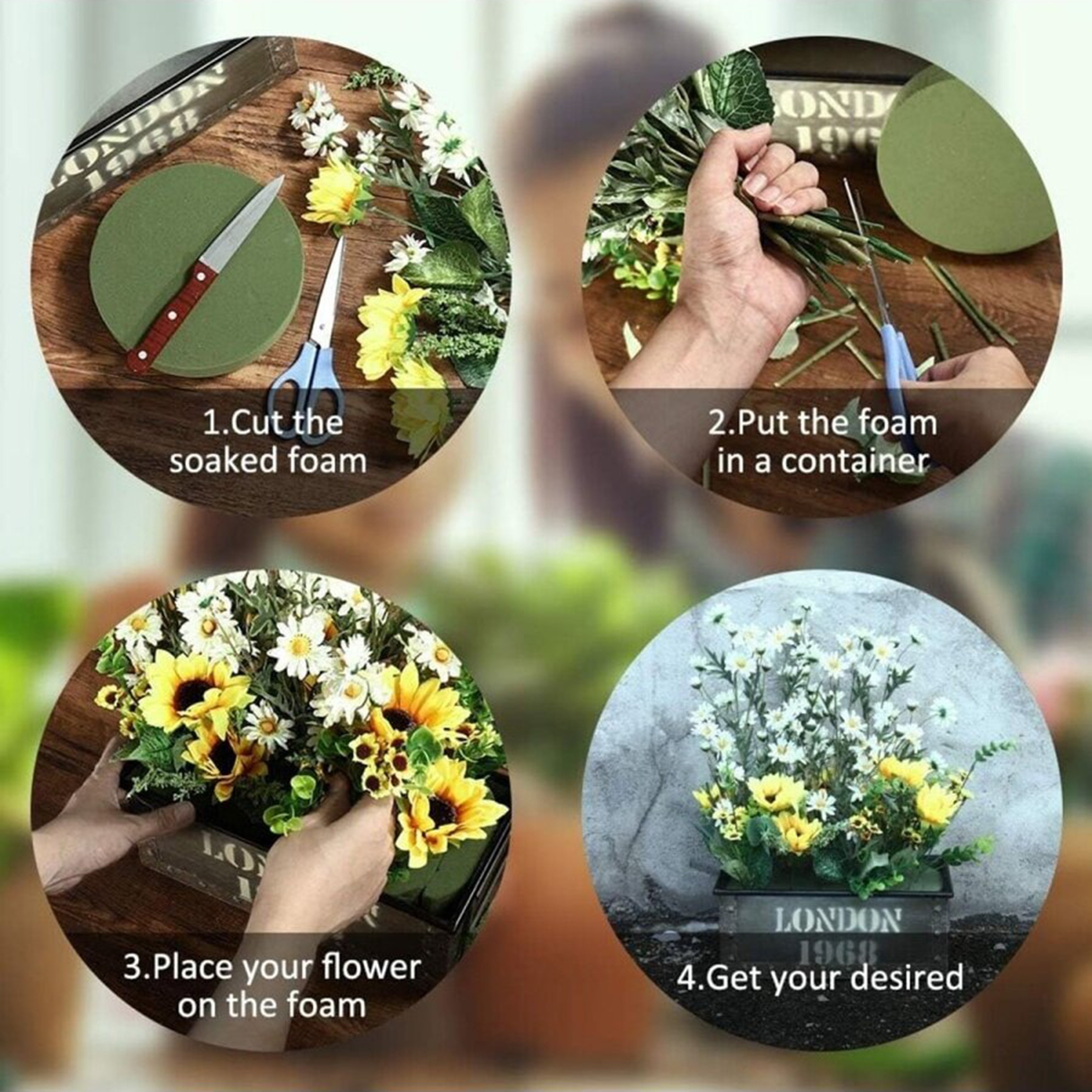 Espuma floral verde, tijolo de espuma floral redondo de 10 peças, blocos de espuma floral seca, lama de flor artificial kit de arranjo de flores diy