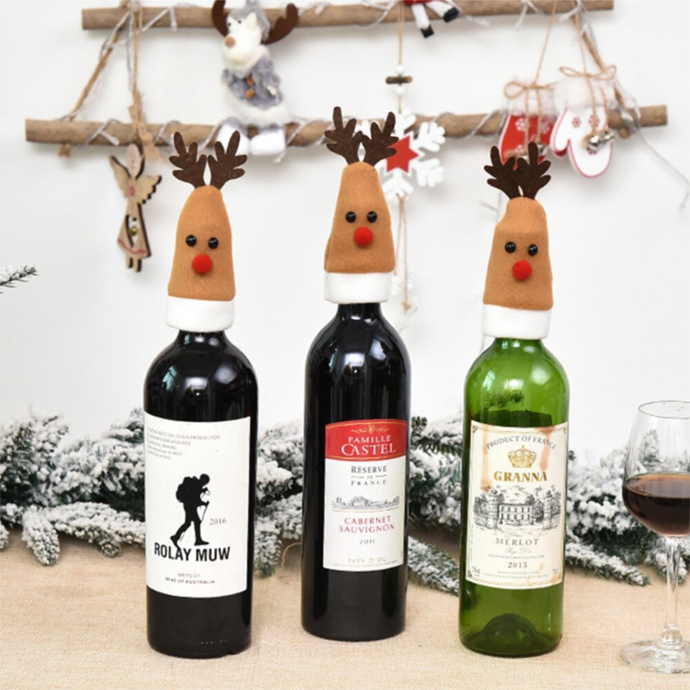 Sød jul vinflaske cap xmas rensdyr champagne tegneserie elg vinflaske hætter dekoration toppers til bordindretning